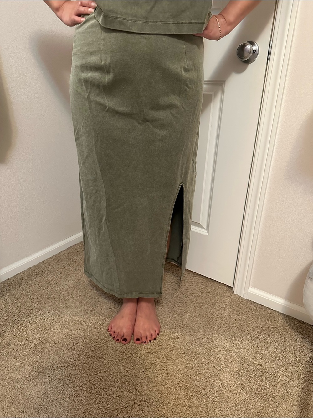 Olive Green Midi Skirt and Top- Women - Picture 2 of 5